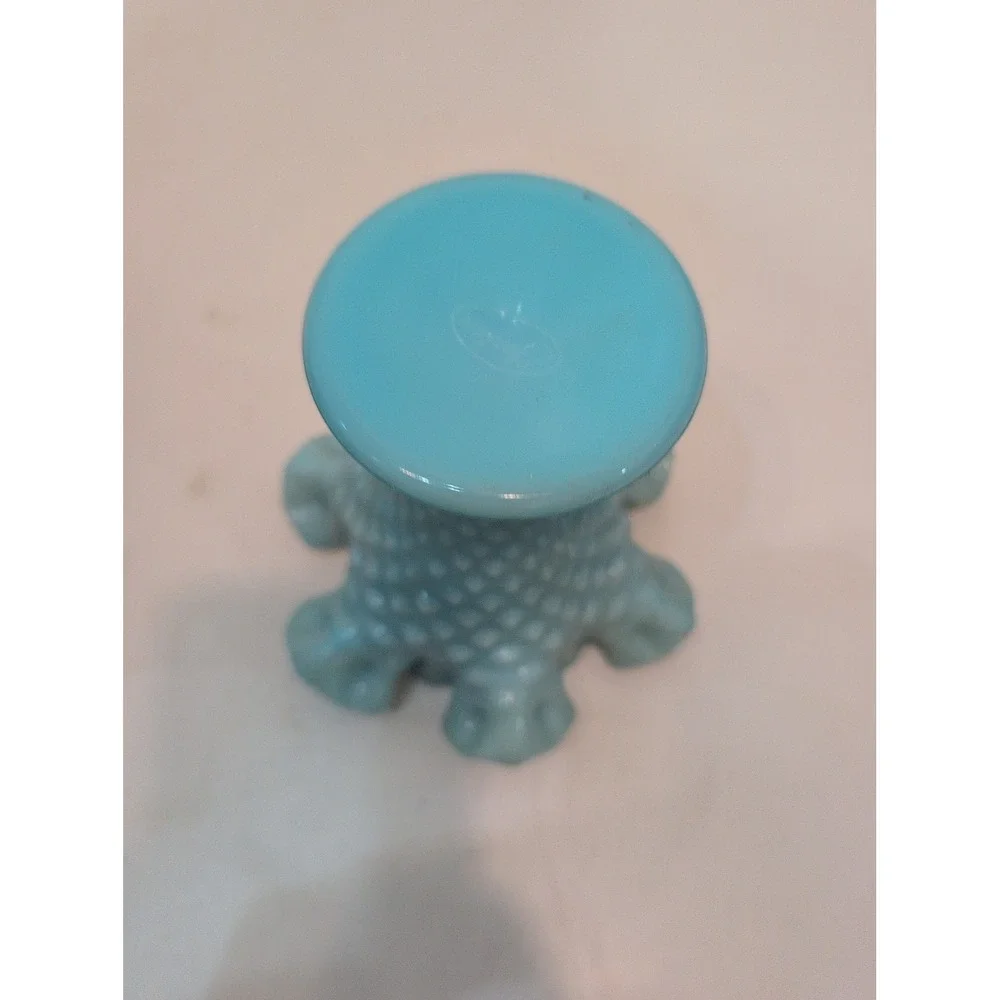 Fenton Art Glass Turquoise Milk Hobnail Trumpet Vase Made in USA